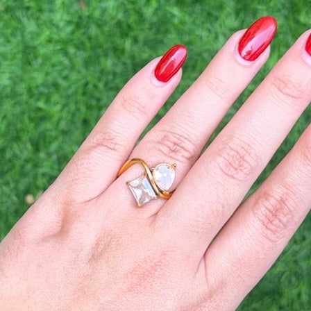 Double the Drama – Sculptural Gold Stone Ring