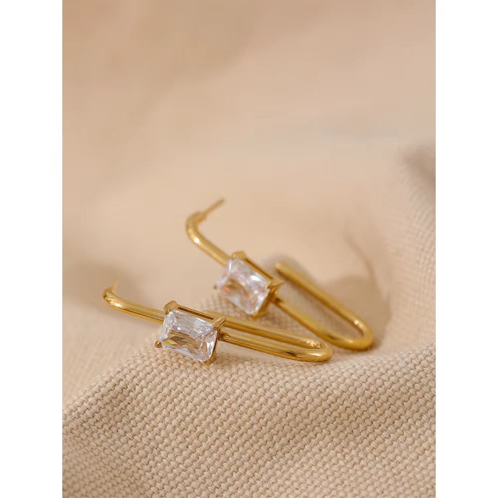 Glimmer - Gold Earrings with White Crystal