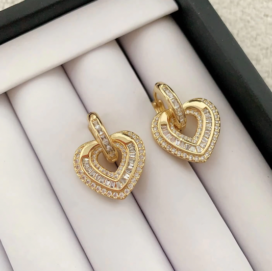 Heart of Gold - Sparkling Heart Earrings