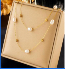 Double Drama - Layered Gold & Pearl Necklace