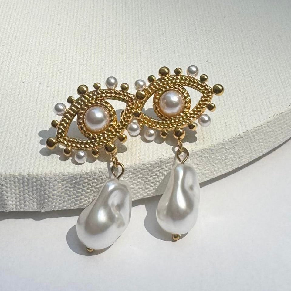 Eyeconic - Evil Eye Pearl Drop Earrings