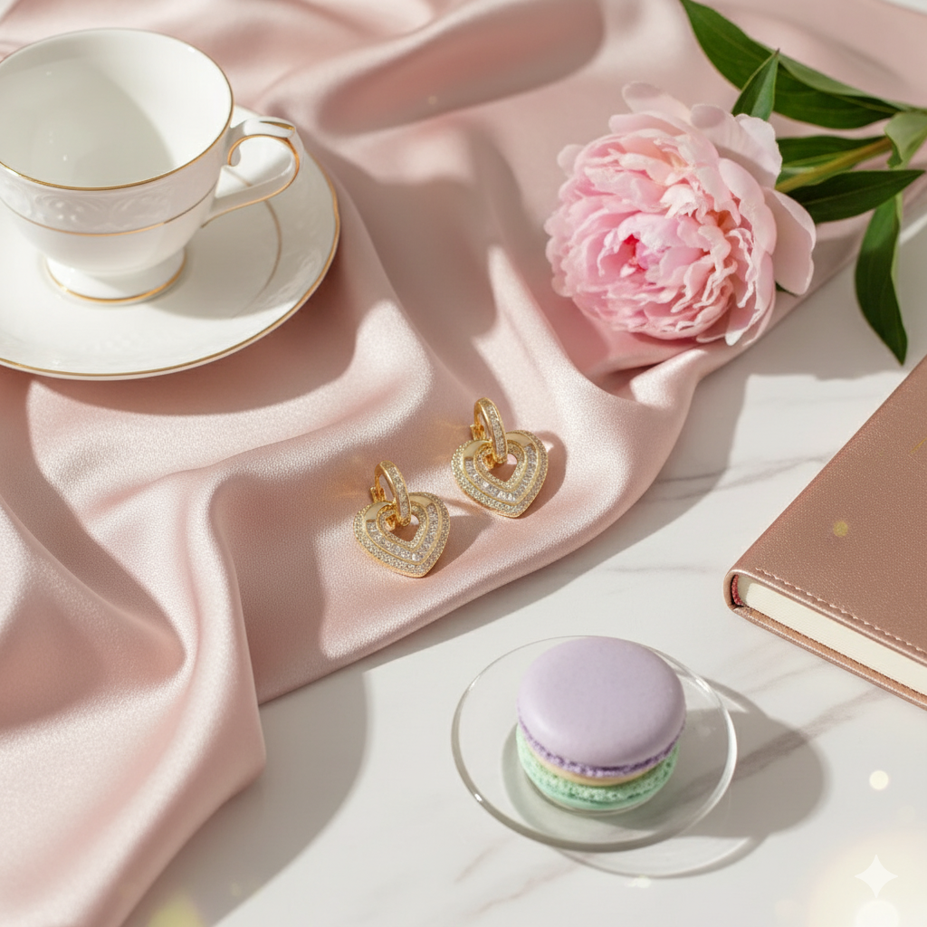 Heart of Gold - Sparkling Heart Earrings