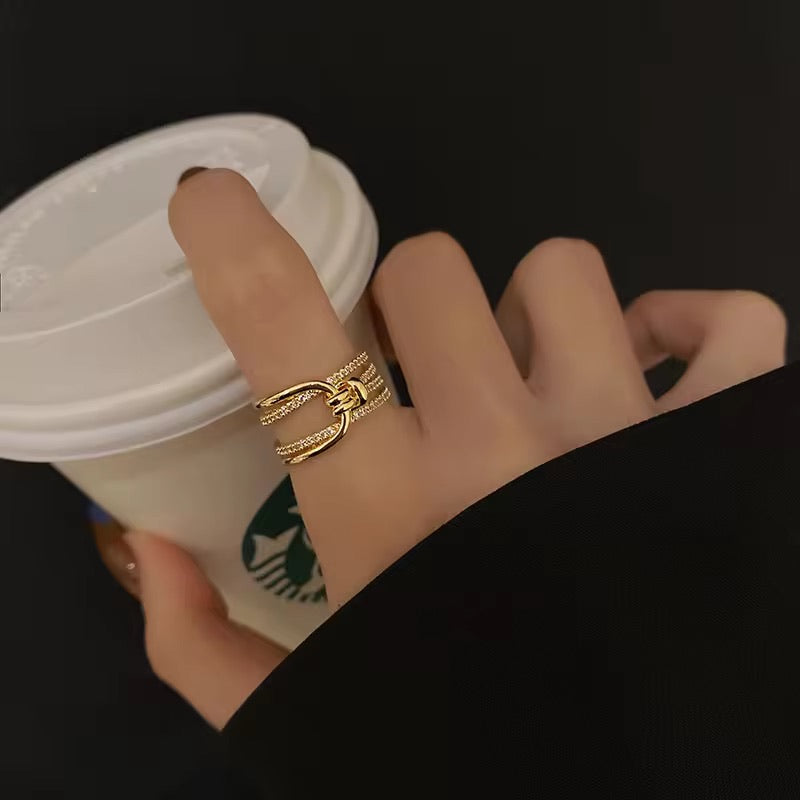 Buckle Up – Triple Band Gold Statement Ring