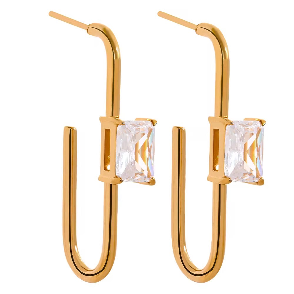 Glimmer - Gold Earrings with White Crystal