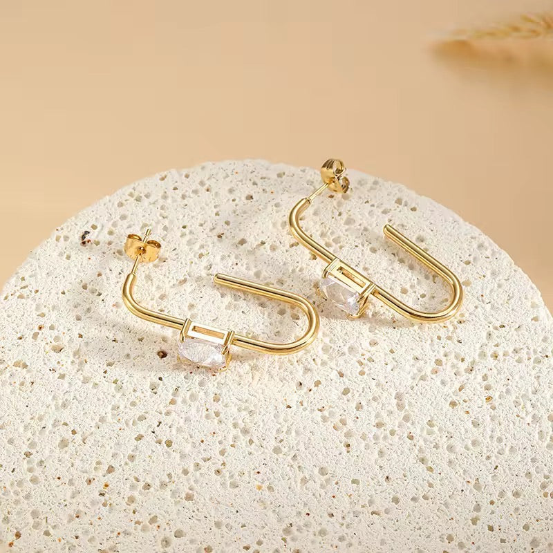 Glimmer - Gold Earrings with White Crystal