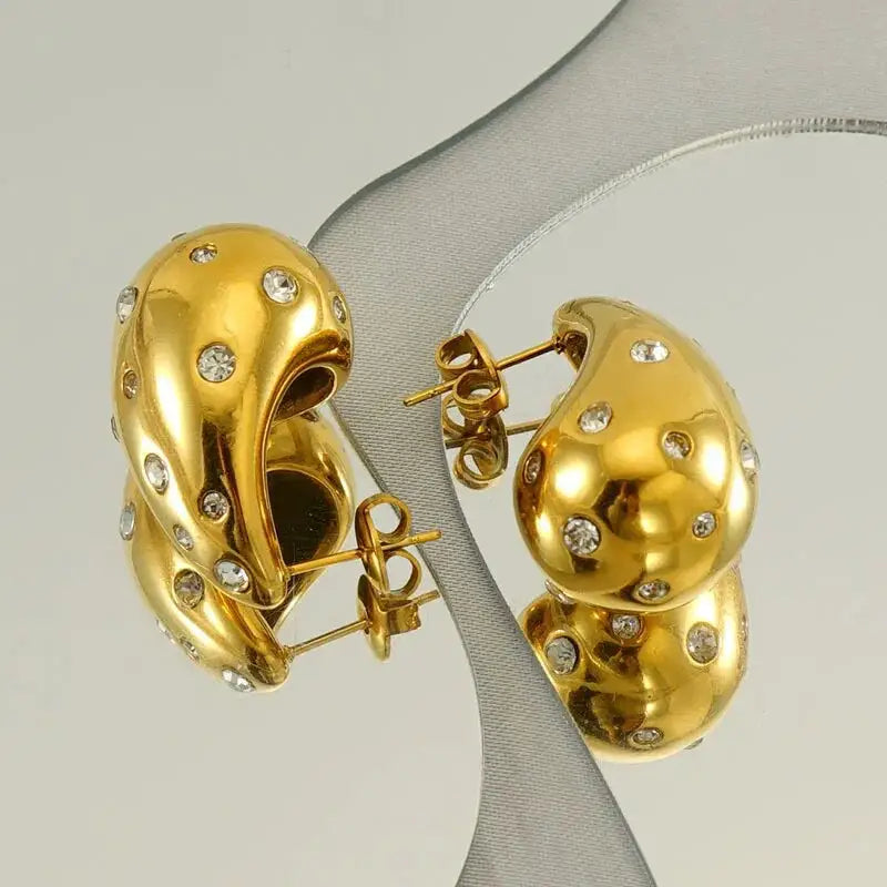 Meltdown – Crystal-Dotted Gold Statement Drops