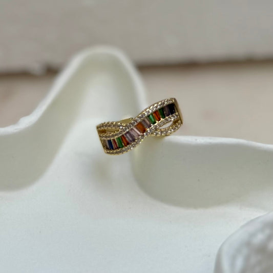 Mood Swing – Crossover Ring with Multicolor Gems