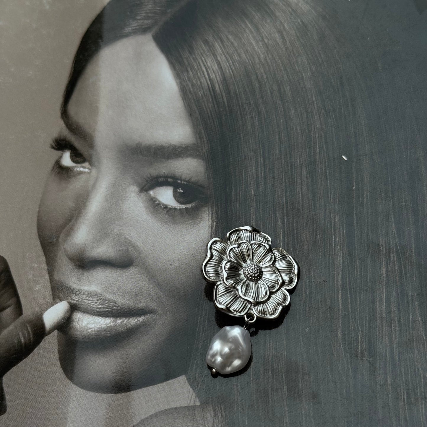 Pearl Drop - Silver Flower Earrings