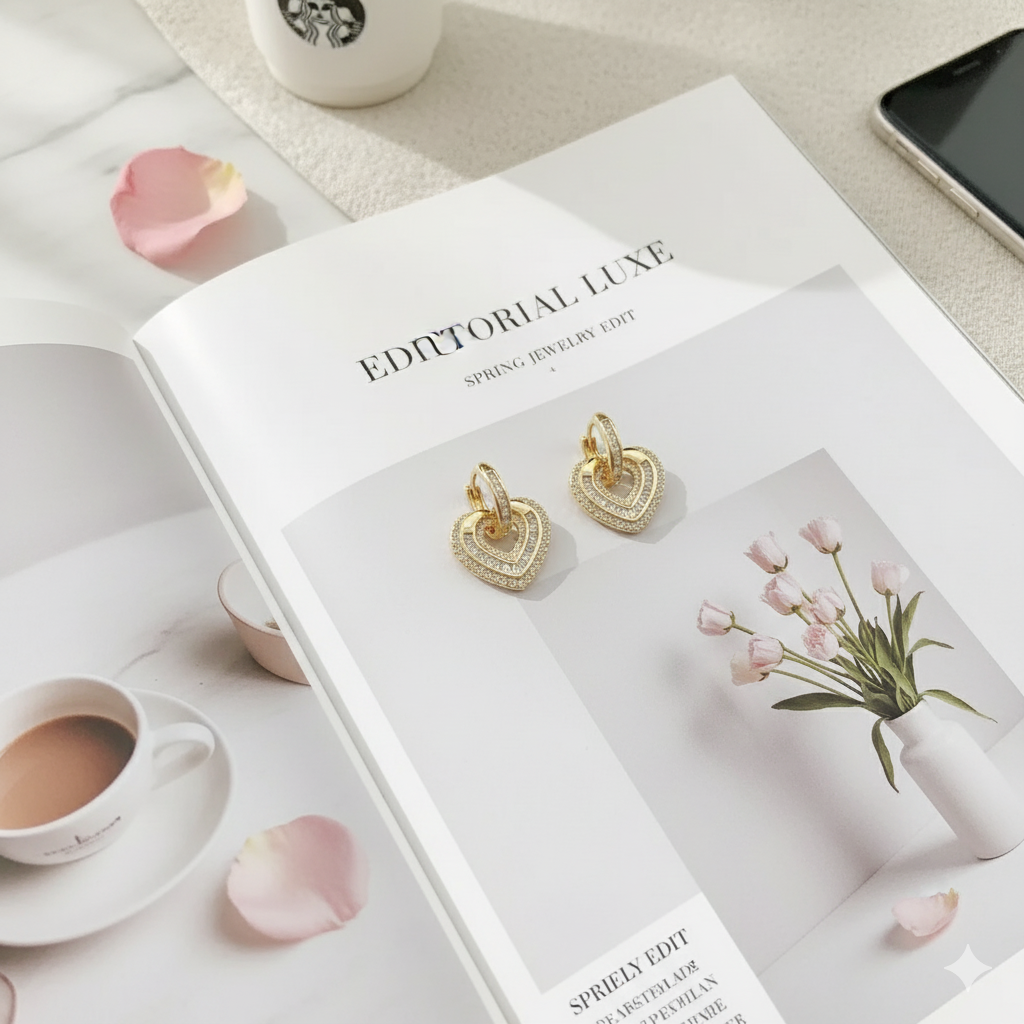 Heart of Gold - Sparkling Heart Earrings