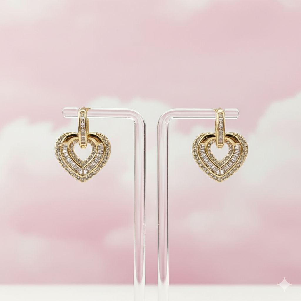 Heart of Gold - Sparkling Heart Earrings