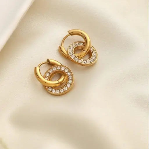 Loop Me In – Gold Crystal-Studded Interlock Hoops