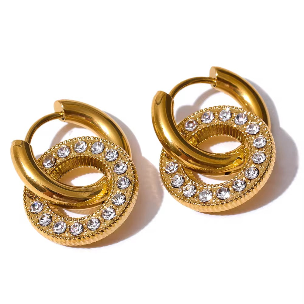 Loop Me In – Gold Crystal-Studded Interlock Hoops