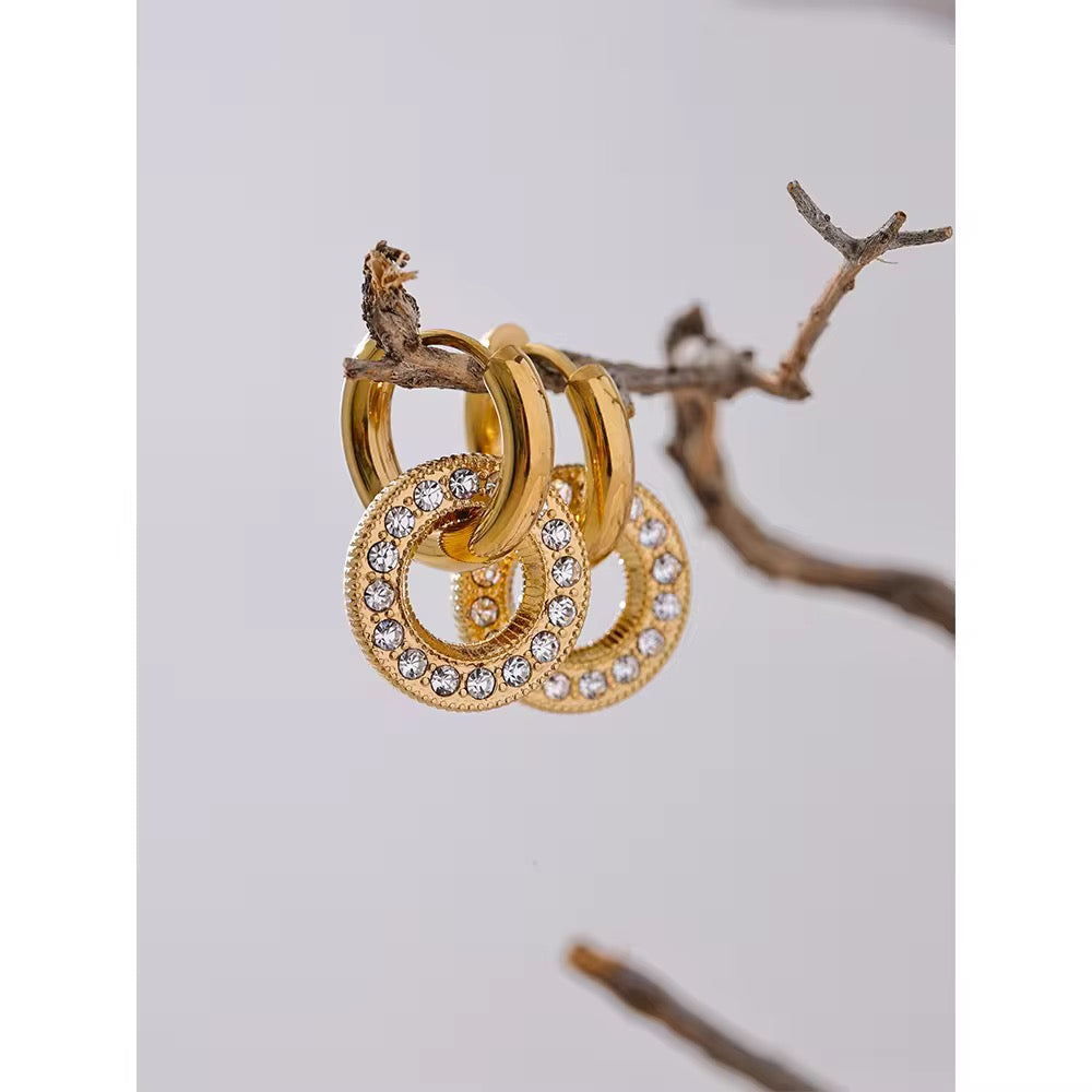 Loop Me In – Gold Crystal-Studded Interlock Hoops