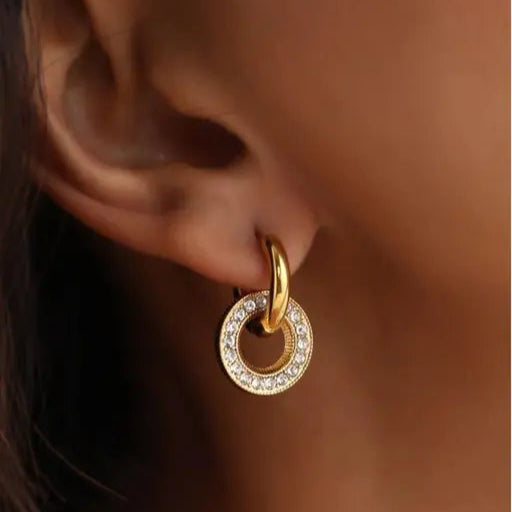 Loop Me In – Gold Crystal-Studded Interlock Hoops