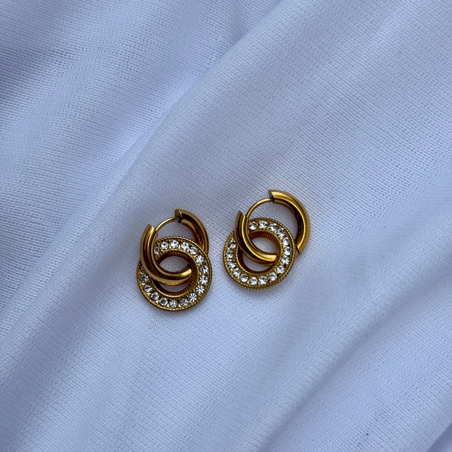 Loop Me In – Gold Crystal-Studded Interlock Hoops