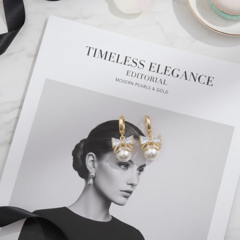 Pretty Please - Gold & Pearl Bow Earrings