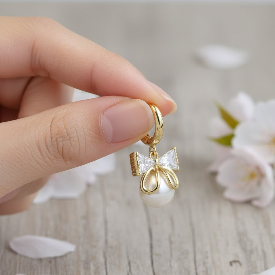 Pretty Please - Gold & Pearl Bow Earrings